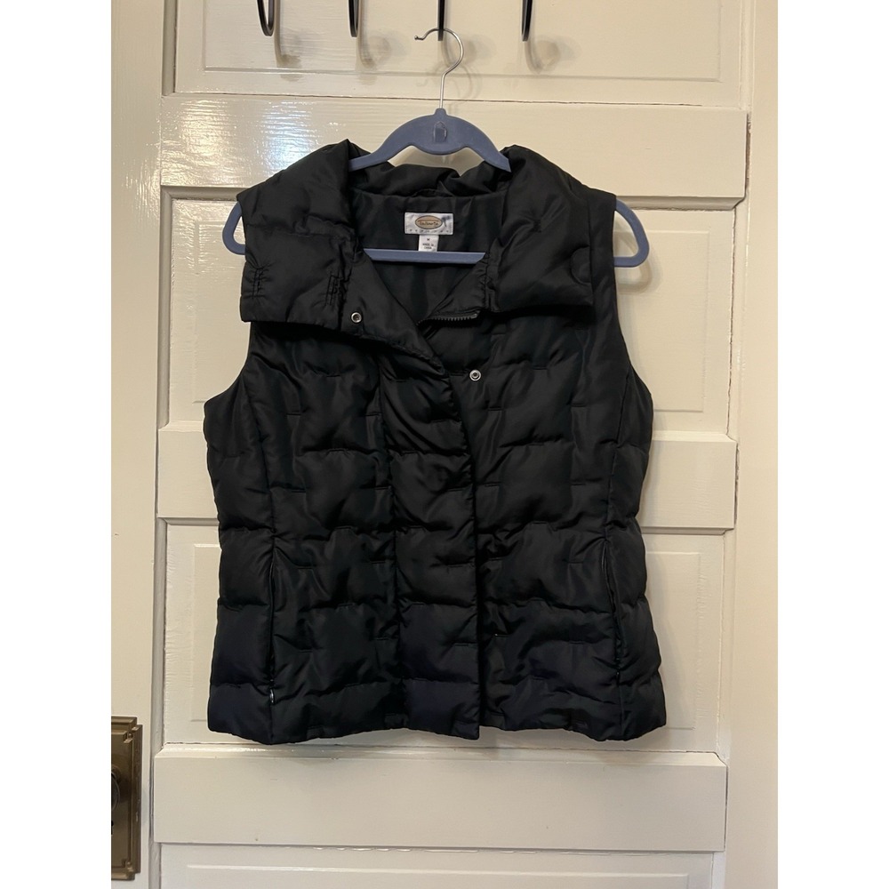 Talbots Womens Down Filled Quilted Puffer Vest Jacket Size M Black Zip Pockets